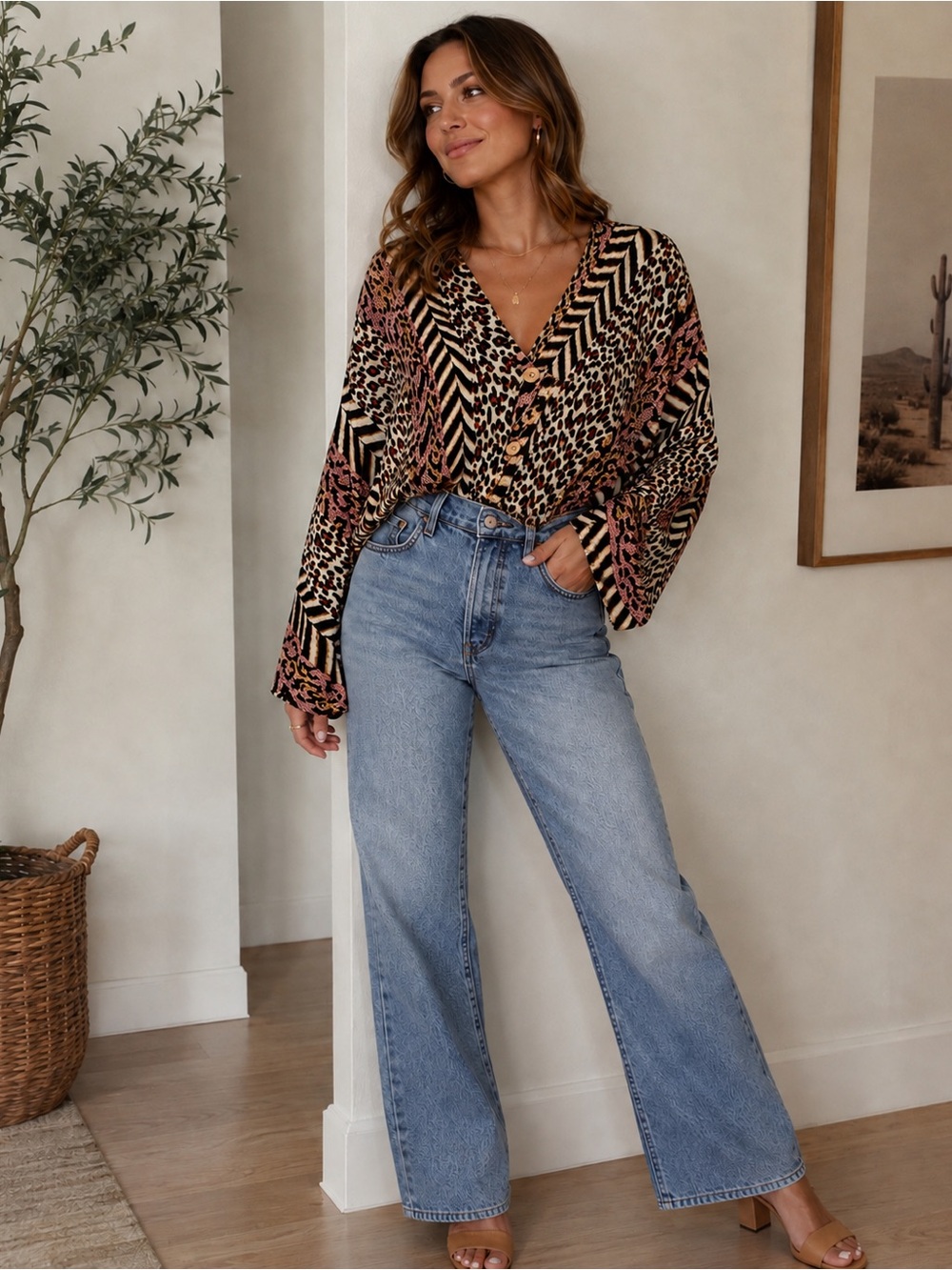 Nanushka Mixed Animal Print Button Front Blouse | XS | Designer